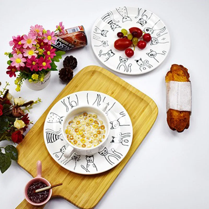 Керамическая тарелка с изображением милого кота Западный обеденный десерт