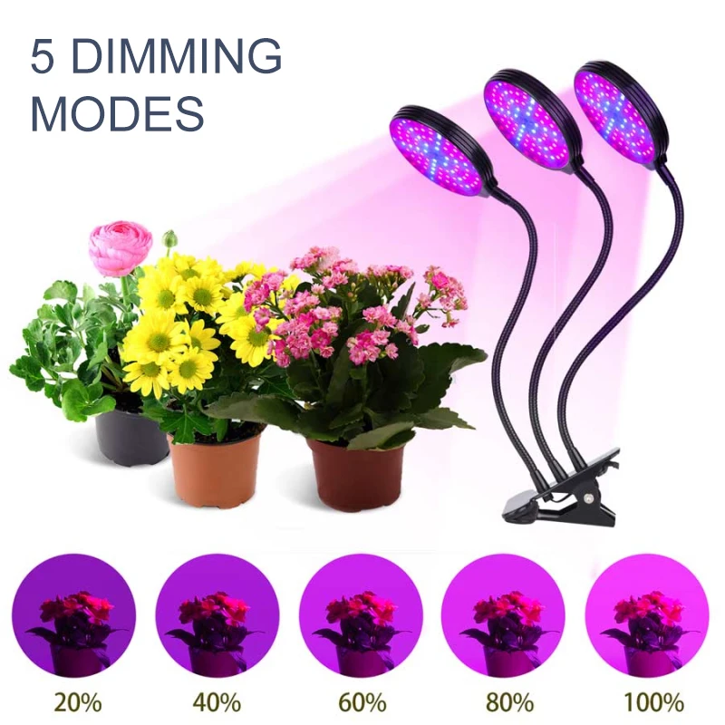 

5 Modes Plant Growth Light Lamps Bulb 360-degree Rotary Clip Multi-head Light Waterproof Timing Dimming