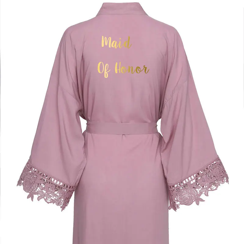 YUXINBRIDAL Новое однотонное хлопковое кимоно Mauve халаты с кружевной отделкой женское свадебное платье халат пижамы белый - Цвет: mauve Maid Honor