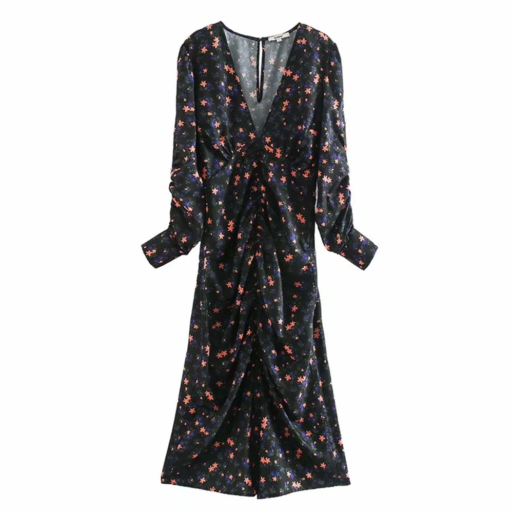 Весна 2020 женское Новое тонкое и роскошное платье средней длины с глубоким v