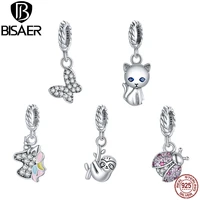bisaer 925 sterling silver pony cat ladybug zircon beads fit 4 8mm bracelet pendant for women silver 925 jewelry making ecx121