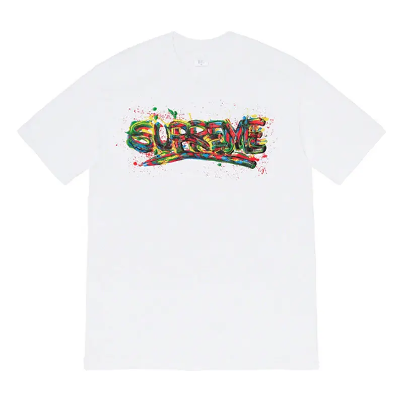 

2021 supreme summer new 20ss paint color font rainbow splash ink graffiti short sleeve T-shirt