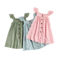 rts summer kids clothes girls hot sale sleeveless little children linen fabric baby girls dresses