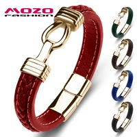 trendy new men genuine leather stainless steel charm bracelet women high quality fashion jewelry bangles red