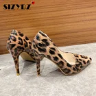 Туфли-лодочки женские с леопардовым принтом, высокий каблук-шпилька, заостренный носок, лакированная кожа, пикантные, универсальные, большие размеры