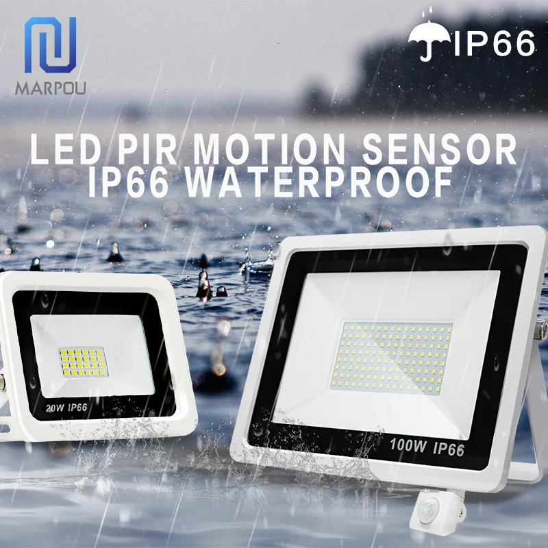 LED PIR Motion Sensor Light Flood Light 220V 10W 20W 30W 50W 100W IP66 Waterproof Outdoor Spotlight Street Wall Lamp For Garden