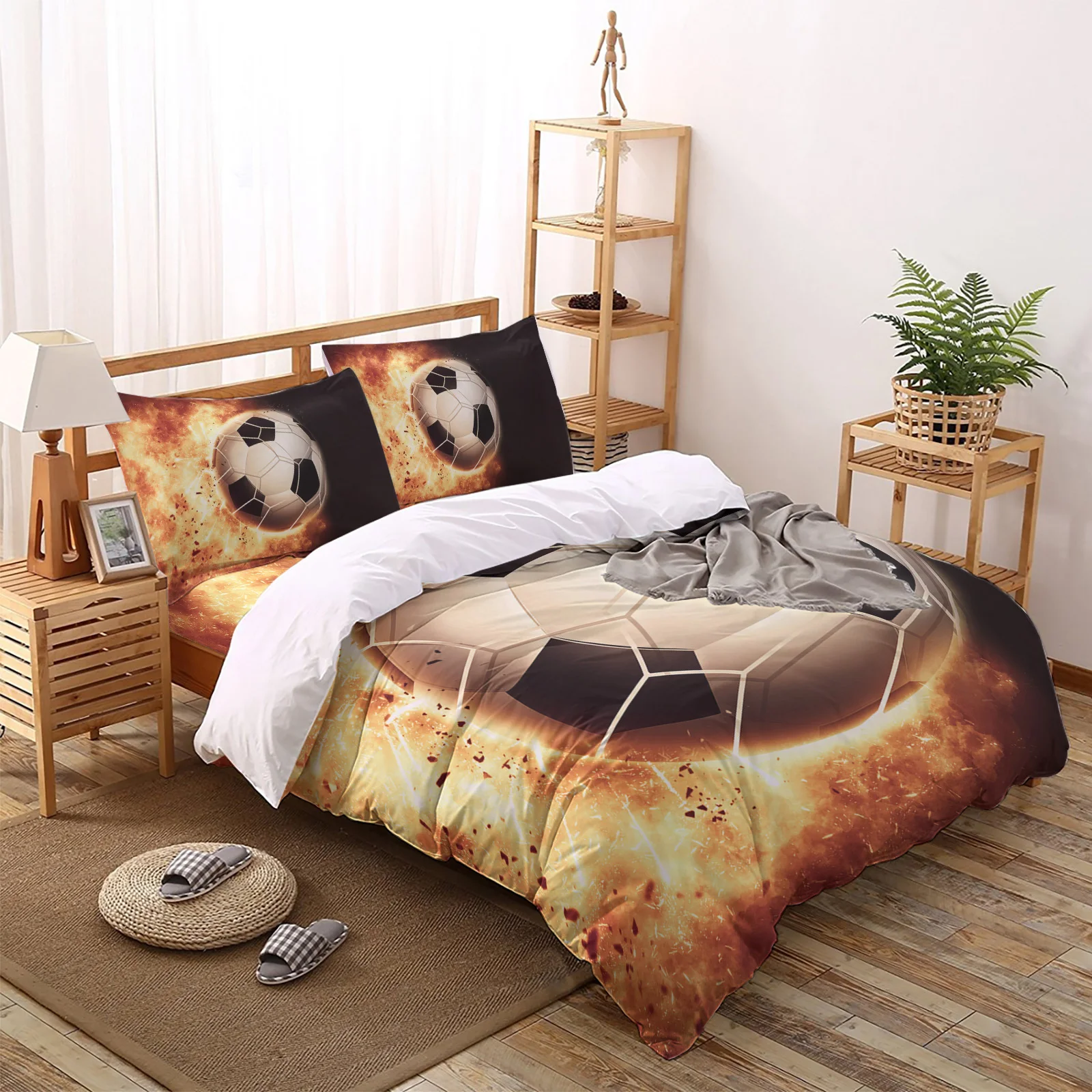 

Flame Football Shooting Sport Athletics Duvet Cover Set Home Textile Bedclothes Comforter Bedding Set Luxury bedroom set sheet