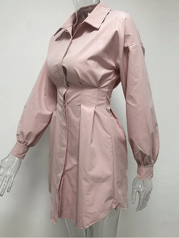JillPeri Autumn Long Sleeve Shirt Dress with Corset Belt Solid Sexy Elegant Outfit Office Lady Street Wear Party Dress Set