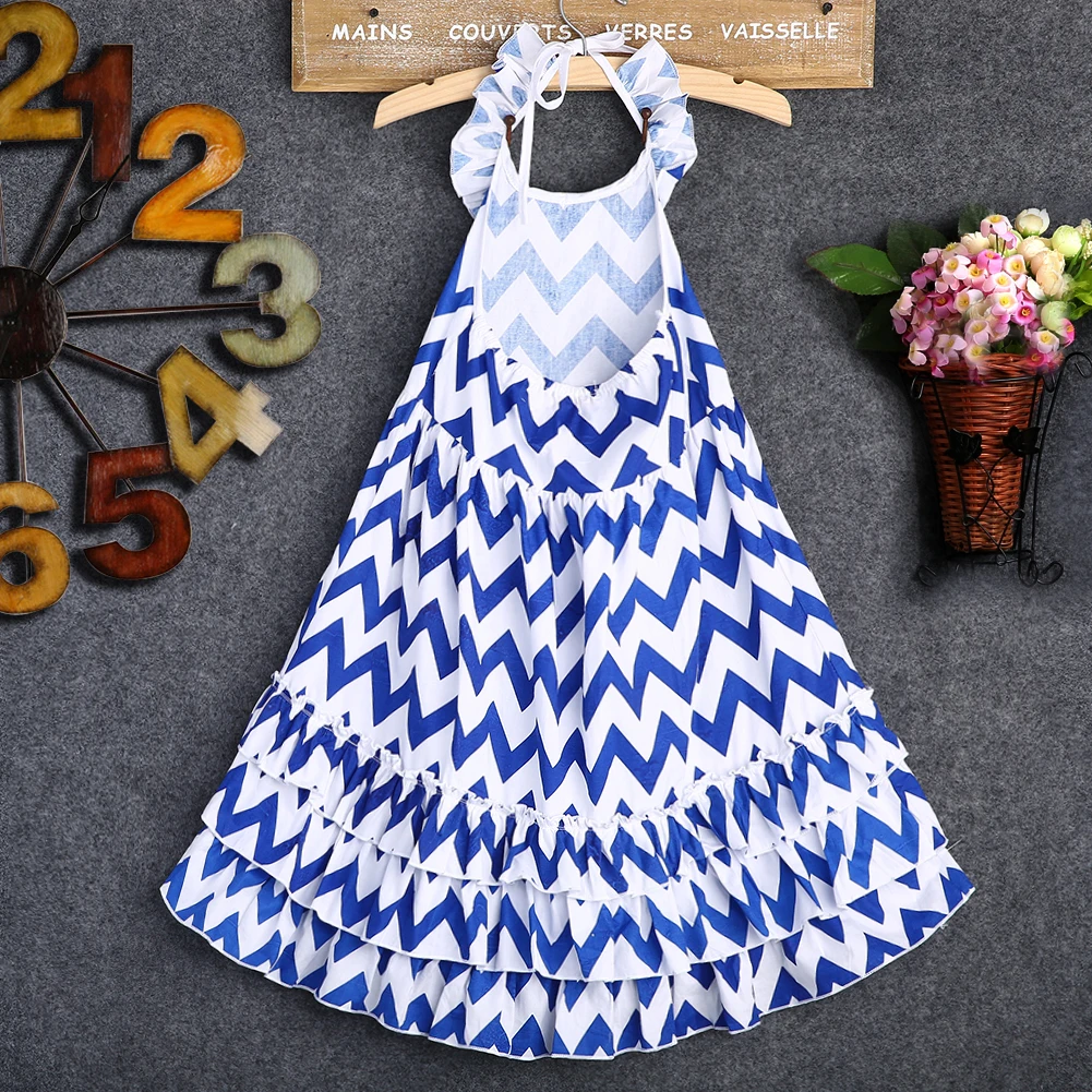 Одежда для девочек от 3 до 10 лет летнее пляжное длинное платье в полоску стиле