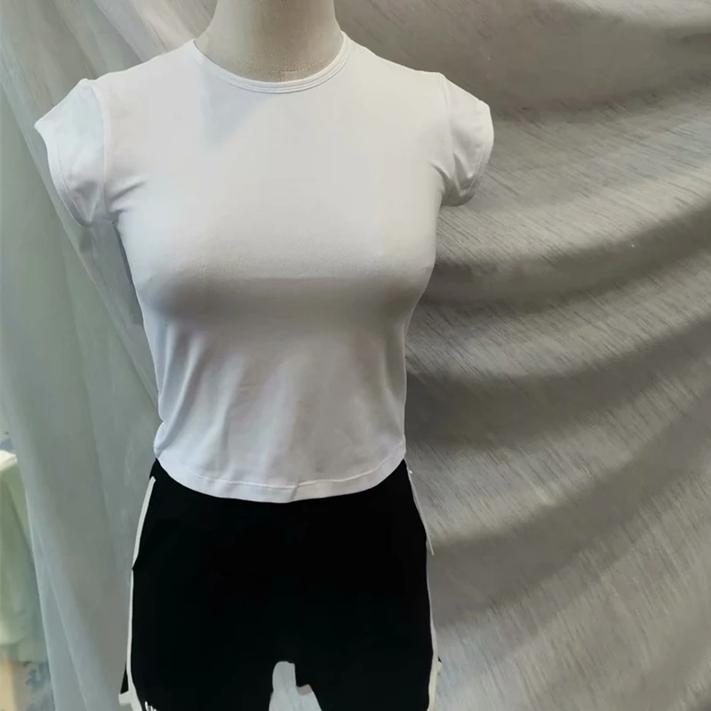 Женский топ с коротким рукавом облегающий однотонный белый зеленый черный