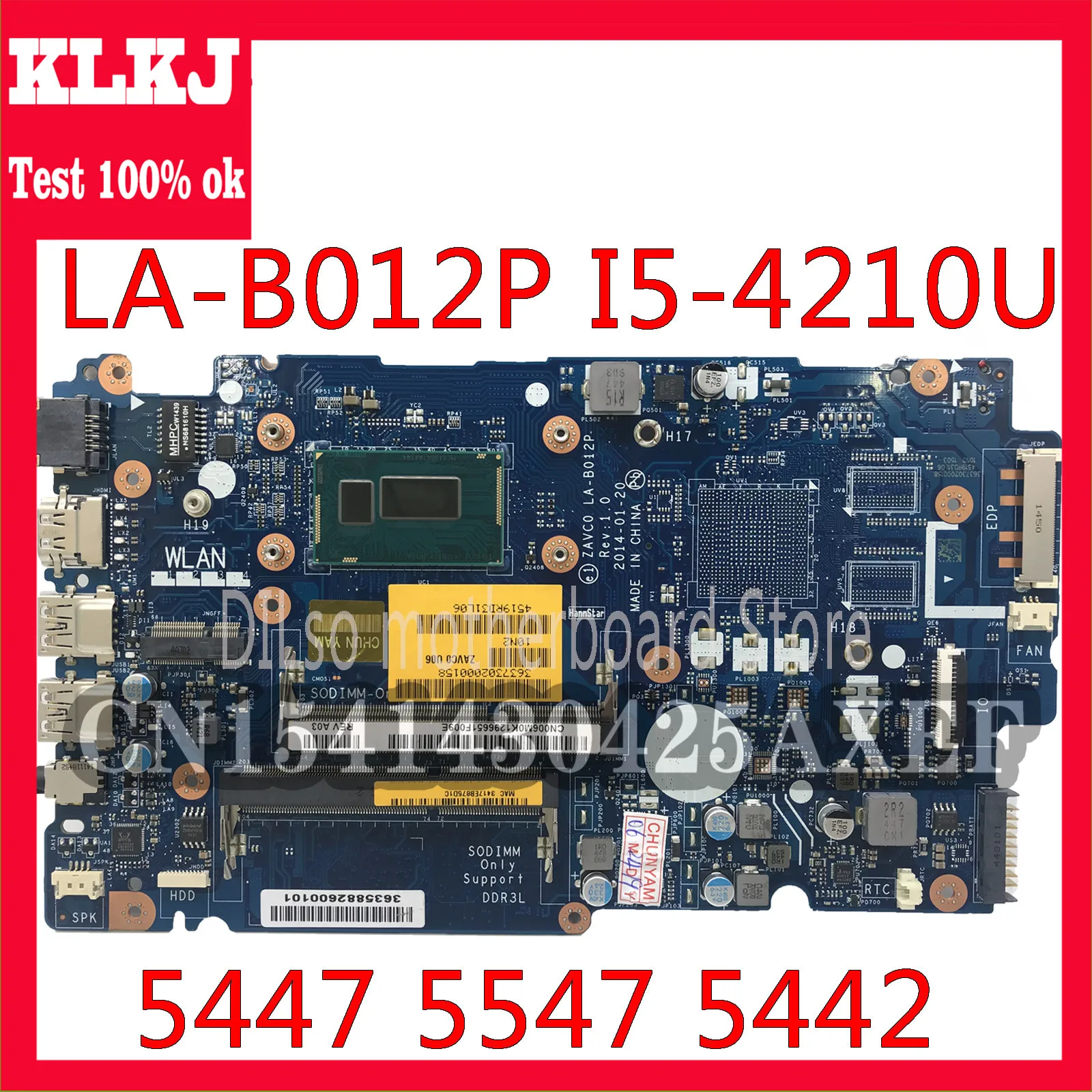

KLKJ LA-B012P материнская плата для ноутбука Dell Inspiron 5447 5547 5442 Материнская плата ноутбука LA-B012P REV: 1,0 i5-4210u/I5-4200U тест