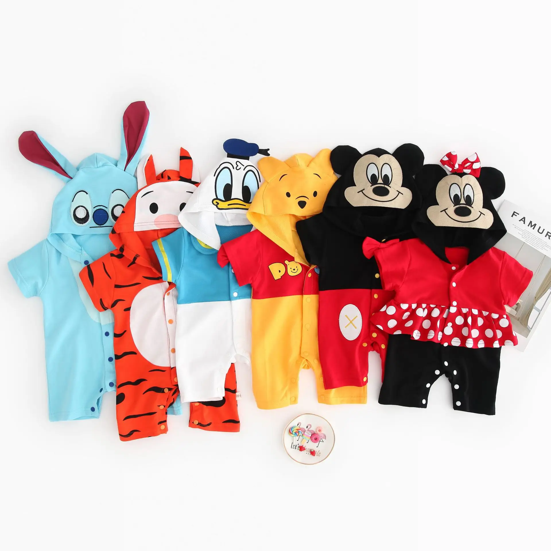 Baby Summer Clothes Jumpsuit Baby Romper Animal Tiger Mickey Minnie Short Sleeve Pajamas Newborn Girl Boy Clothes Hooded Outfits