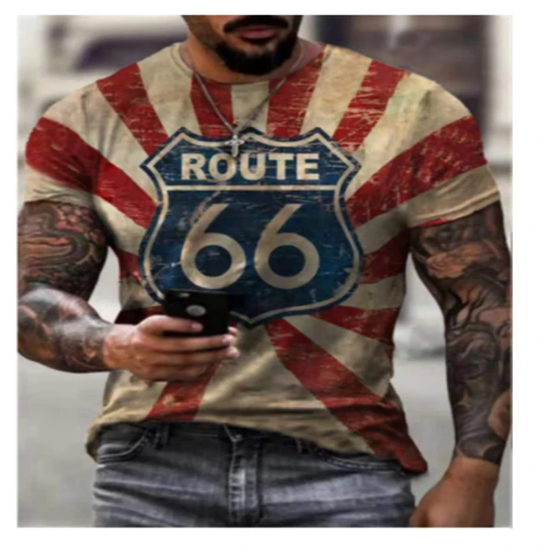 

6 -Camiseta de manga corta con estampado de letras de carretera, Camiseta con estampado de calles europeas y americanas, muy gua