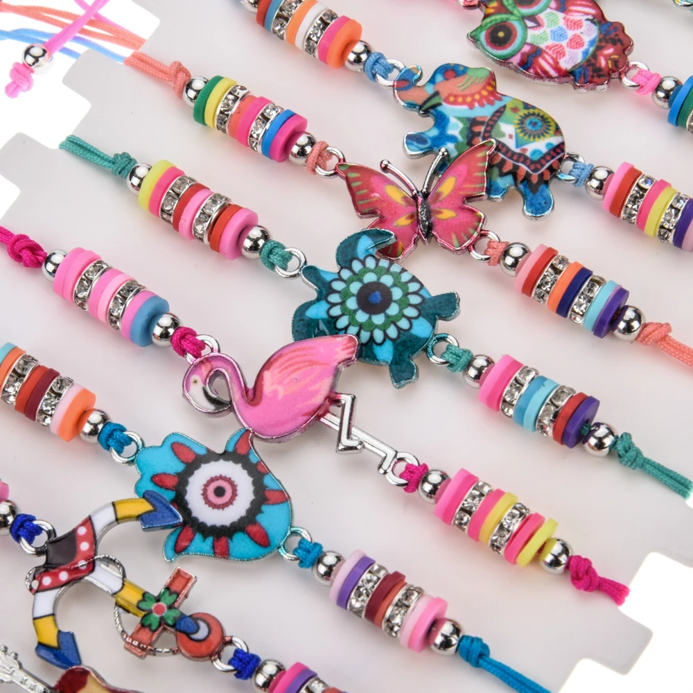 12 шт регулируемый браслет набор женский эмалированный черепаха Единорог бабочка