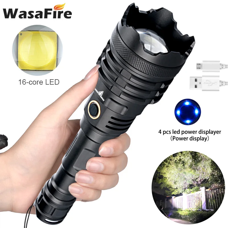 

Powerful Flashlight Zoomable Torch USB Rechargeable Tactical Hunting Lantern Adjustable Zoom LED Lamp Power by 21700 Battery