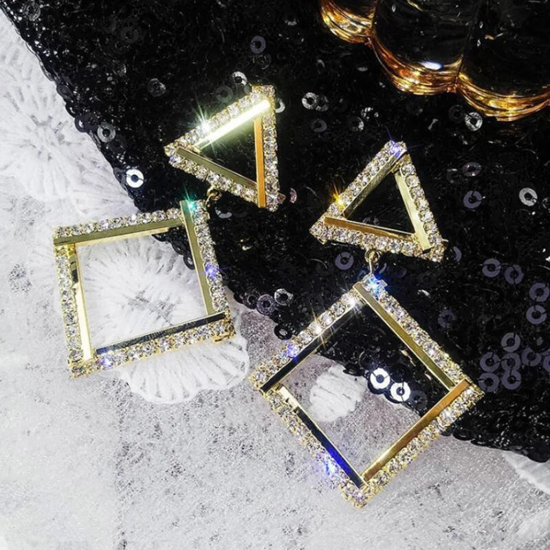 Женские серьги модные Геометрические Квадратные хрустальные с подвеской