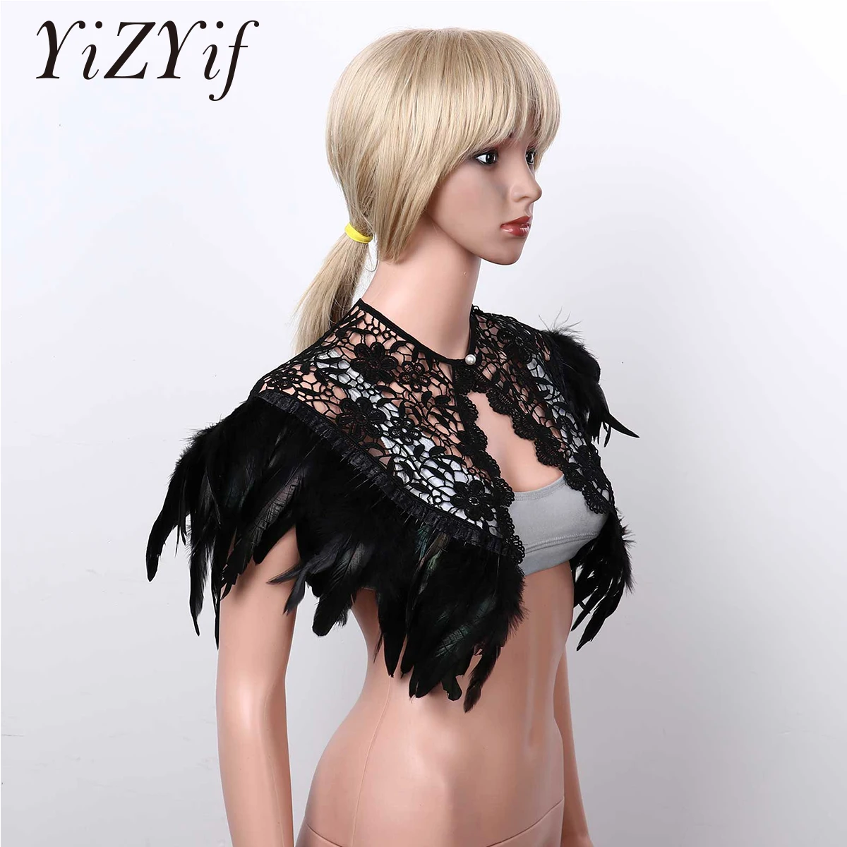 Викторианская готика перо Болеро шаль плечо накидка с перьями вышивка кружева