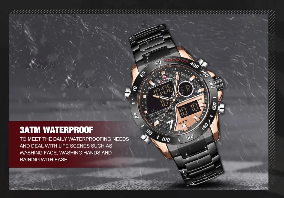 Новый модный мужской роскошный бренд часов NAVIFORCE кварцевые светодиодный