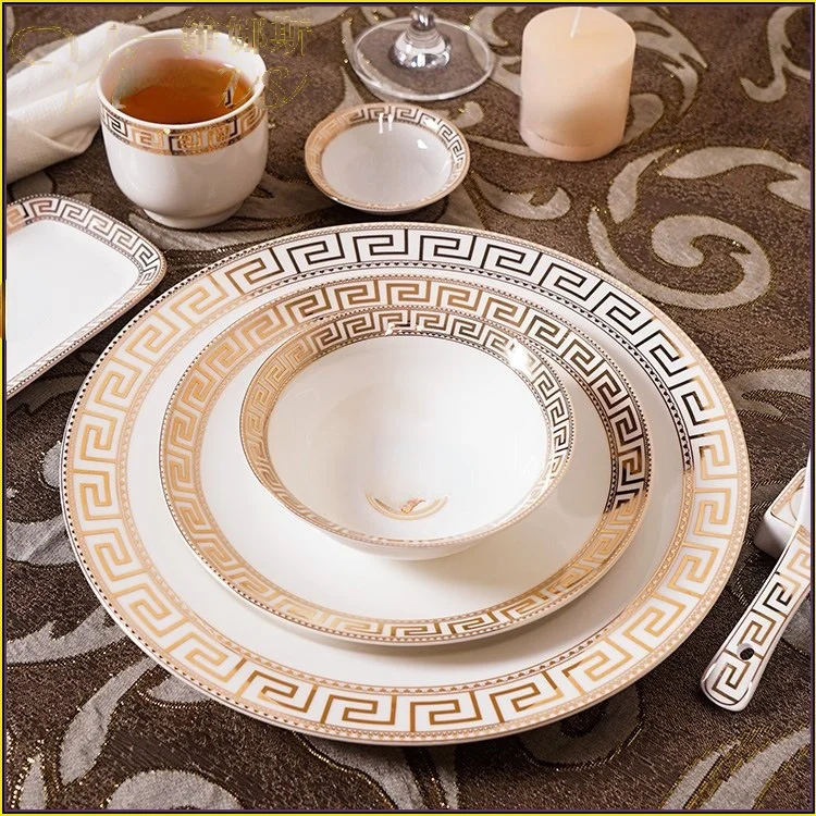 

Hotel home kitchen dining plate ceramic dish bowl bone China tableware set home dishes