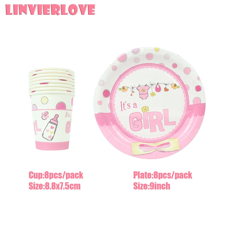 LINVIERLOVE/16 шт. бумажная чашка для девочек + тарелка детей Детский душ одноразовая