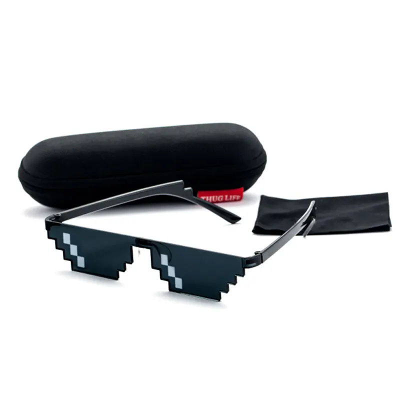 Thug Life Glasses Men Women Sunglasses For Boys Girls Mosaic Funny Cosplay Prop Shades Deal With It Sun Glasses With Case UV400