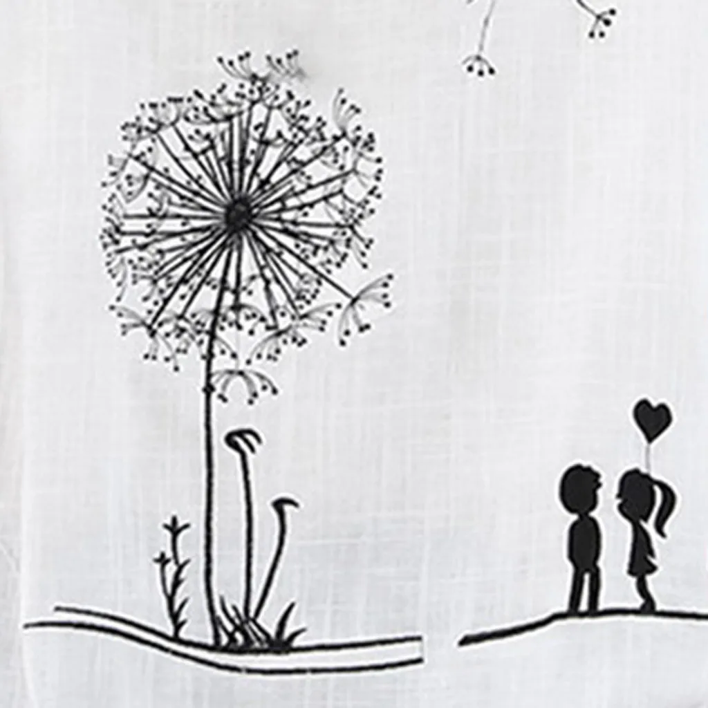 Женская блузка с принтом персонажа Повседневная хлопковая и льняная круглым