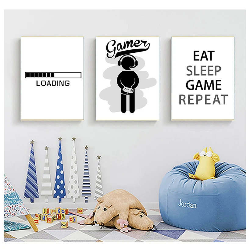 New Design Boys Game Poster And Print Illustration Gamer Quotes Wall Art Pictures Canvas Painting For Kids Room Home Decoration | Дом и сад