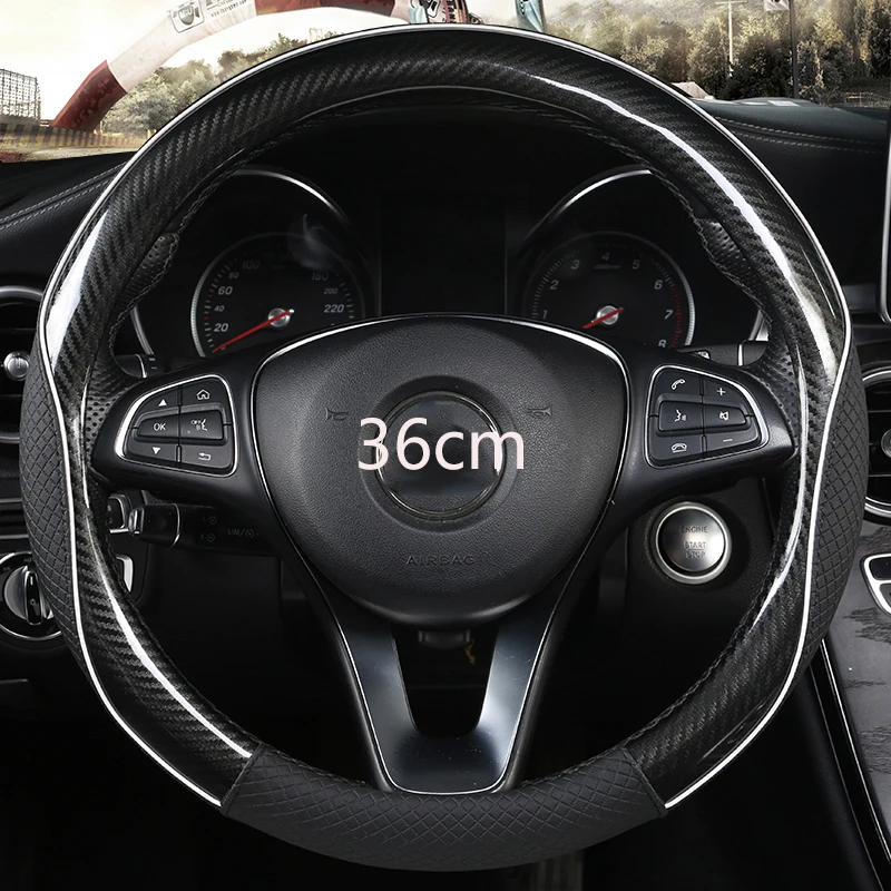 

36cm Leather +Carbon Fiber Car Steering Wheel Cover Size S for Honda Civic Ciimo Jade SUZUKI Alto NISSAN Juke Auto Accessories