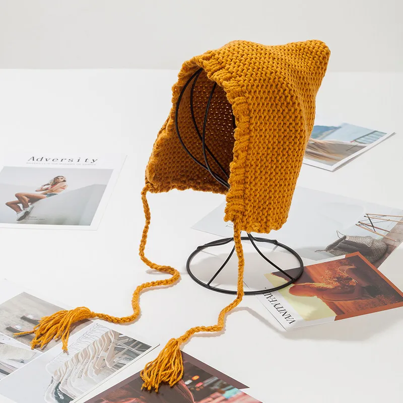 

2020 Casual Autumn Winter Women's Earflap Hat Warm Cute Knitted Beanie Cap Style Earmuffs Girl Material Model Number Gender