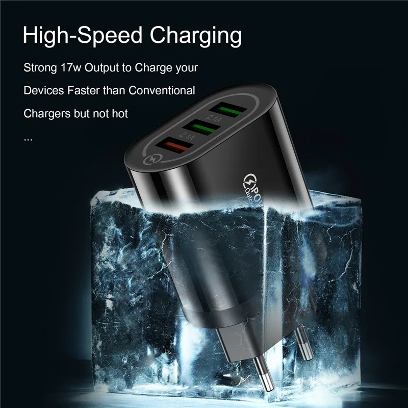 

18W EU Plug 3 USB Charger Quick Charge 3.0 For iPhone Fast Charger For Samsung Xiaomi Huawei Adapter 3 USB Mobile Phone Charger