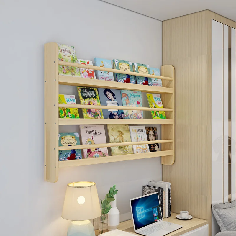 Полка для книг и газет полка настенная из натурального дерева детского сада |