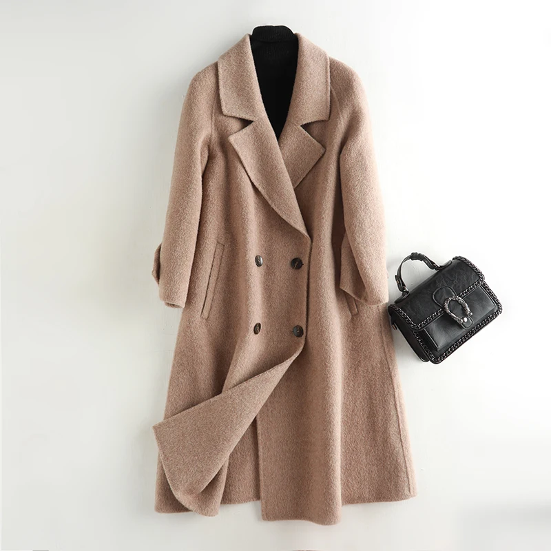 Женские пальто зимнее шерстяное длинное винтажная модная верхняя одежда
