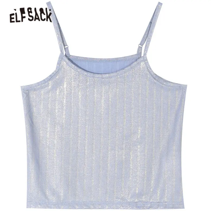 ELFSACK Purple Solid Skinny Jersey Sling Women Tank 2020 Spring New Blue Pure Bright Sleeveless Sexy Ladies V Neck Camis Tops | Женская