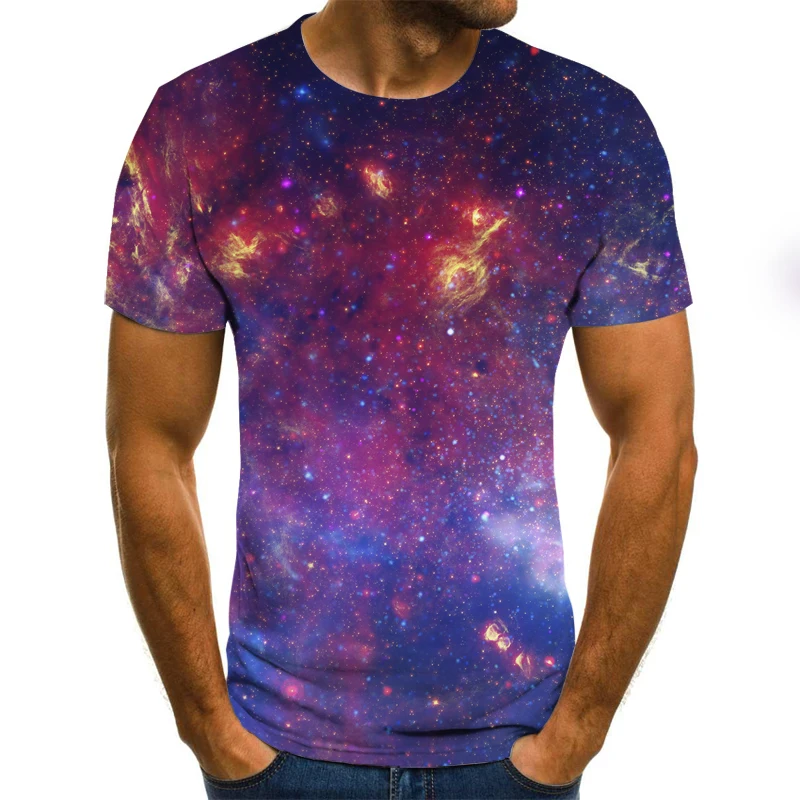 

New summer fashion men's T-shirt beautiful starry sky scenery 3D printing round neck shirt casual street short sleeves