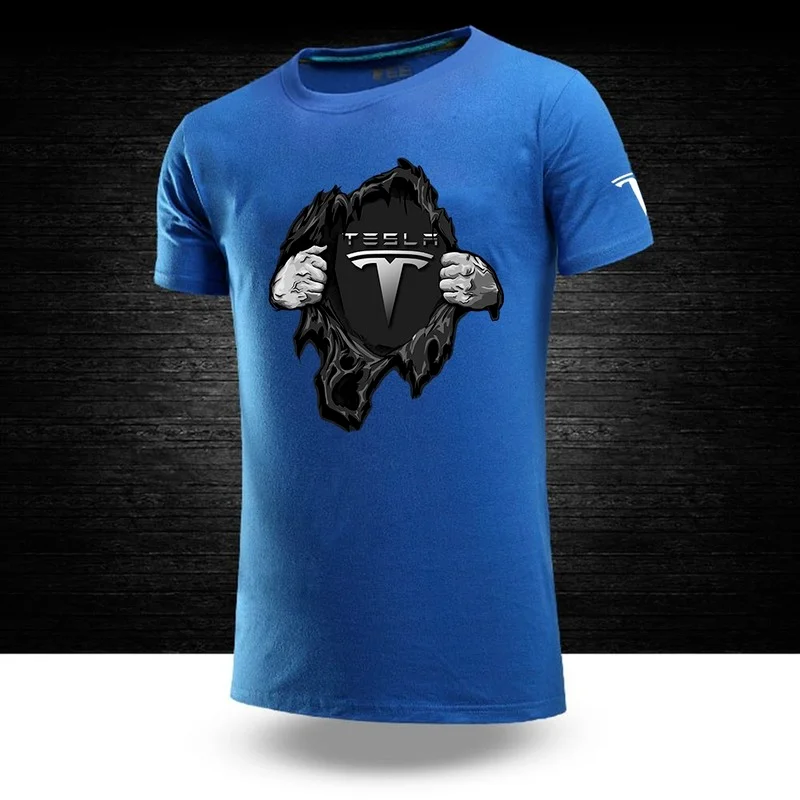 

Футболка мужская летняя с логотипом Tesla Car, 6 цветов, хлопковая тенниска с коротким рукавом, повседневная майка в стиле хип-хоп для колледжа, K