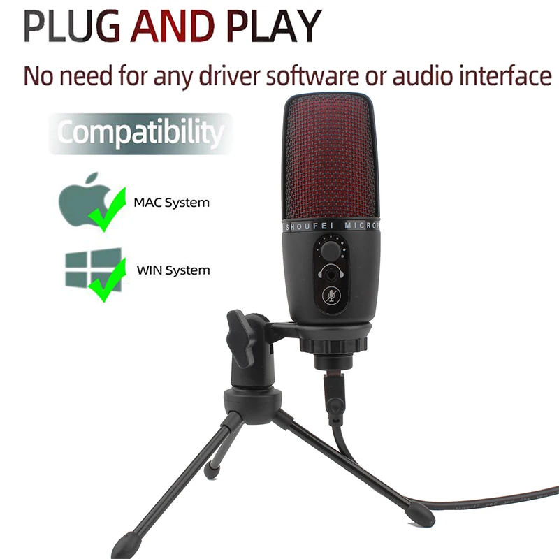

Condenser Microphone Kits with Tripod Stand USB Microphone for PC Computer studio Gaming Streaming Karaoke Singing Recording Mic