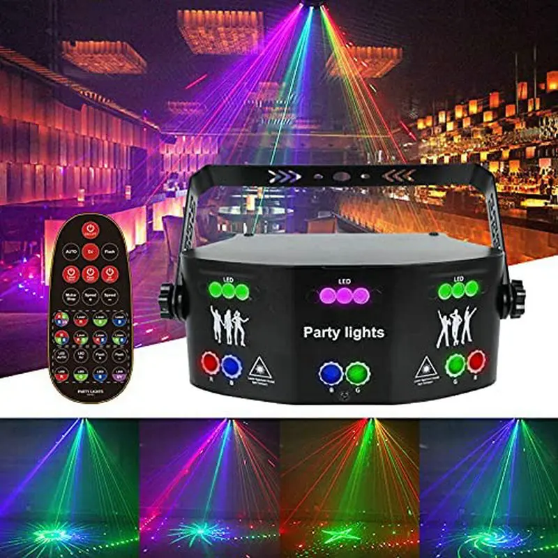 RGB Disco Light DJ LED Strobe Light Laser Stage Projector 15 Eyes DMX512 Lamp Remote Control KTV Halloween Christmas Party Decor