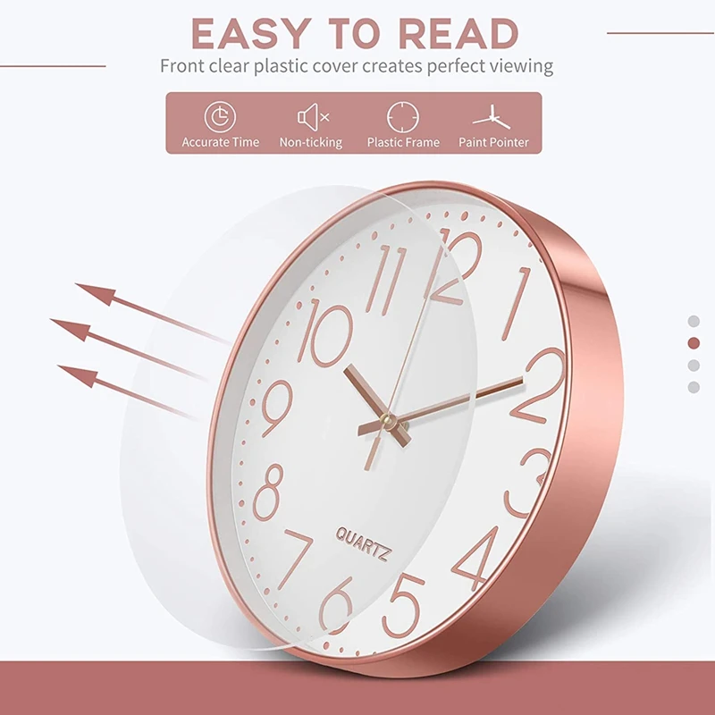 Wall Clocks Battery Operated Silent 12 Inch Quartz Decro Clock Easy to Read for Kitchen Bedroom Living Room Decor | Дом и сад