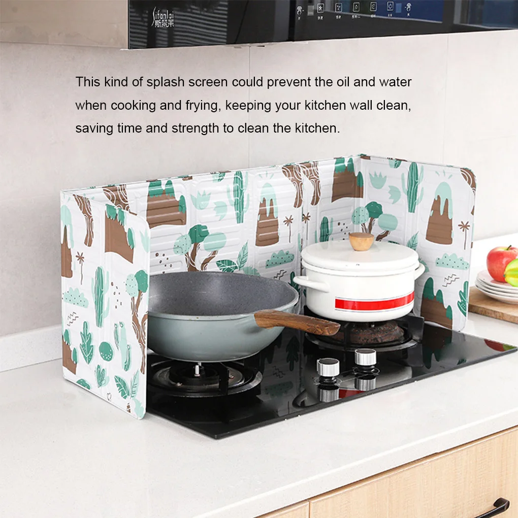 

Cartoon Print Oil Splash Screen Foldable Oil Stove Plate Aluminum Foil Frying Protection Baffle Kitchen Cooktop Oil Baffle