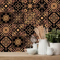black gilt simulation tiletransfers wall sticker for kitchen stairs floor bathroom home decoration self adhesive pvc wall paster