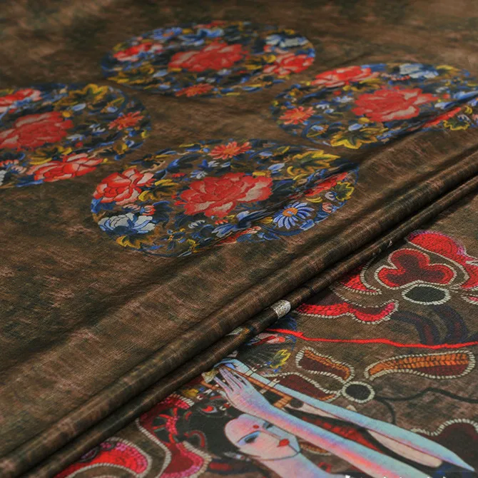 

138 cm wide silk linen fabric meter 20mm printed linen silk fabric delicate vintage chinese silk fabric wholesale linen cloth