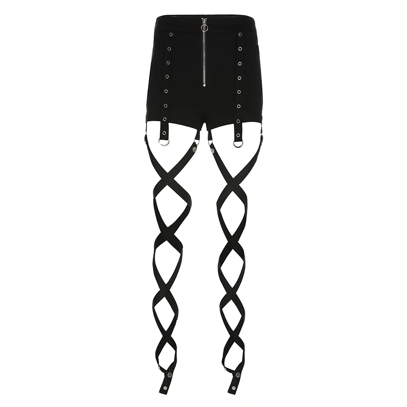 Rockmore Black Pockets Harajuku Zipper Mini Shorts Women Bodycon Gothic Short Pants Korean Style Female Casual Shorts Streetwear