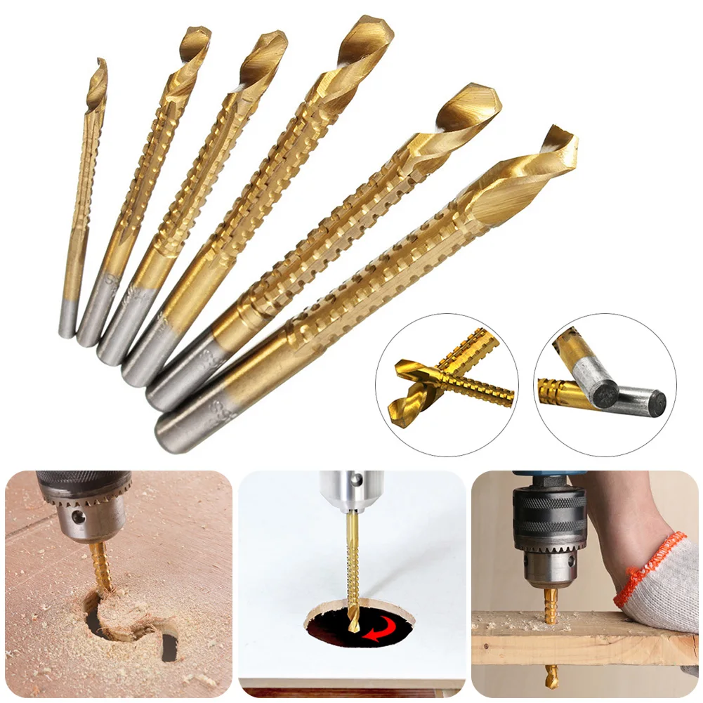 

6PCS 3-8mm Titanium Coated HSS Drill Bit Tool Set Sawtooth Bit Wood Metal Plastic Hole Grooving Kit Woodworking Tools Parts