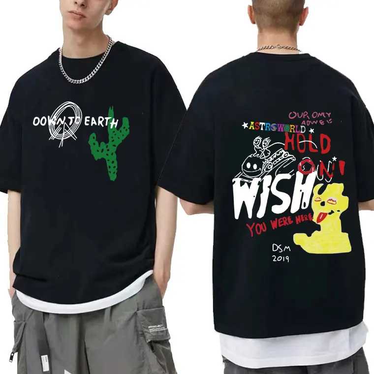 

Travis Scott Cactus Jack Astroworld Wish You Were Here Tour Hip Hop Rapper Tshirt Men Women Fashion Letter Print Cotton T Shirts