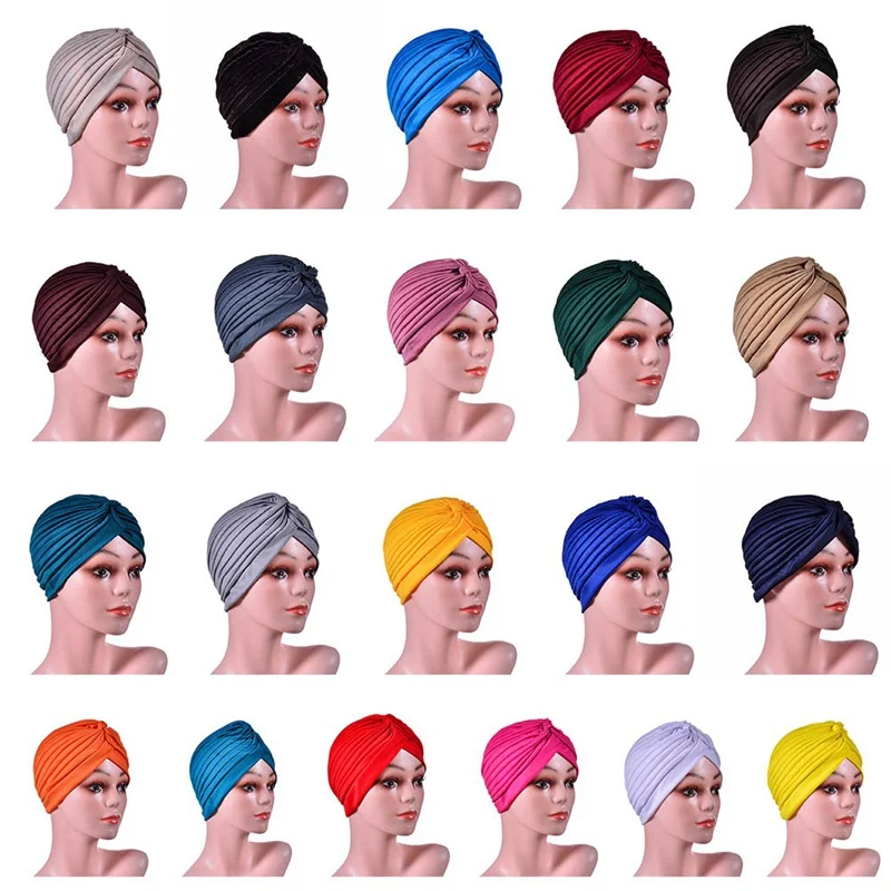 

Hijabs Bandanas Women Stretchy Turban Muslim Hat Headband Wrap Female Chemo Hijab African Indian Knotted Cap Adult Head Bonnet