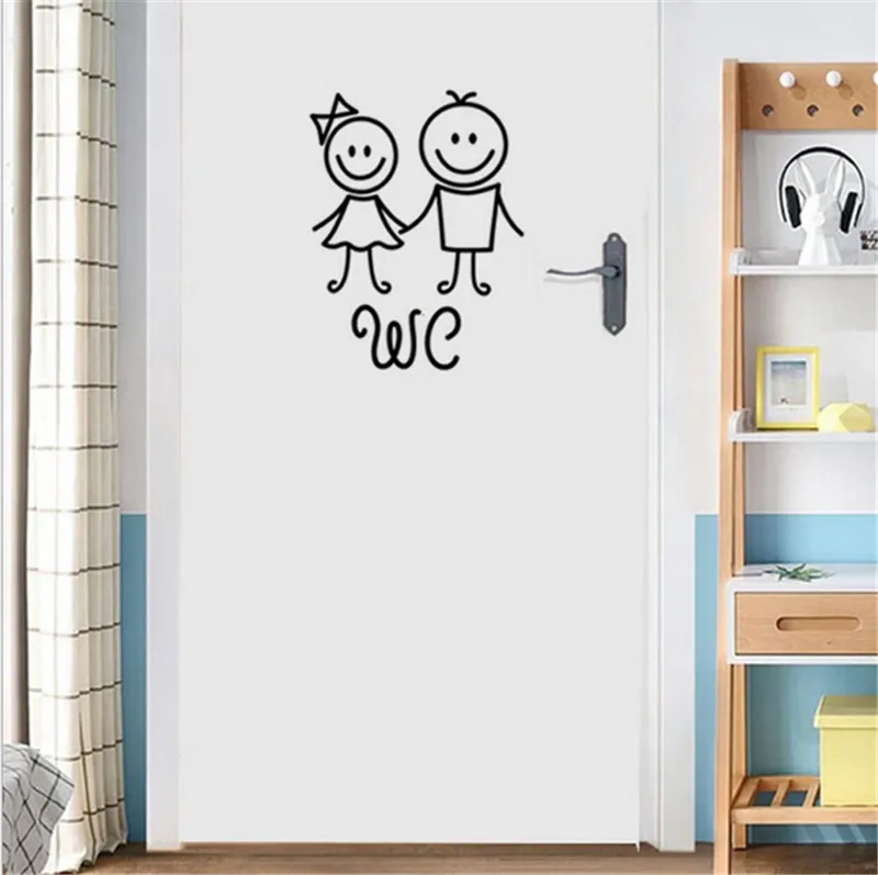 Cartoon boy and girl toilet wall sticker used in bathroom decoration vinyl decal waterproof poster public place sign | Дом и сад