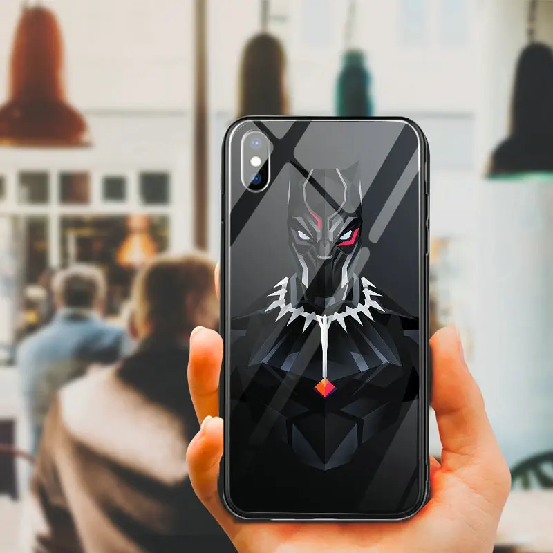 Милые чехлы для телефонов из закаленного стекла Wakanda Black Panther iPhone 10 X XR XS 11 Pro Max 7 6 5 5S