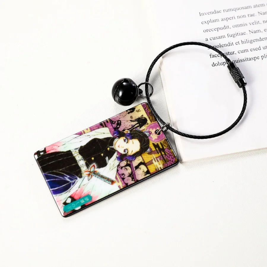 Anime Demon Slayer Kimetsu no Yaiba Keychains Acrylic Kamado Tanjirou Cosplay Double Sides Print With Bell Key Rings Bag Pendant