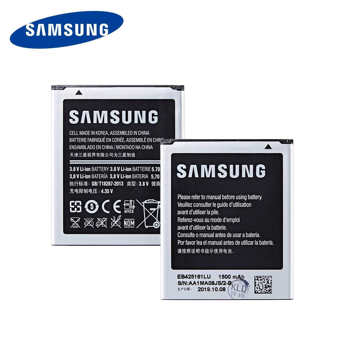 

SAMSUNG Orginal EB425161LU battery 1500mAh For Samsung GT-S7562L S7560 S7566 S7568 S7572 S7580 i8190 I739 I8160 S7582 J105H