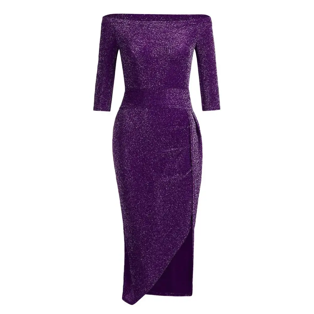 Dress Women Christmas Party Ladies Bag Hip Split Off Shoulder Sexy Long Bodycon Bright Crystal Dinner Vestidos | Женская одежда